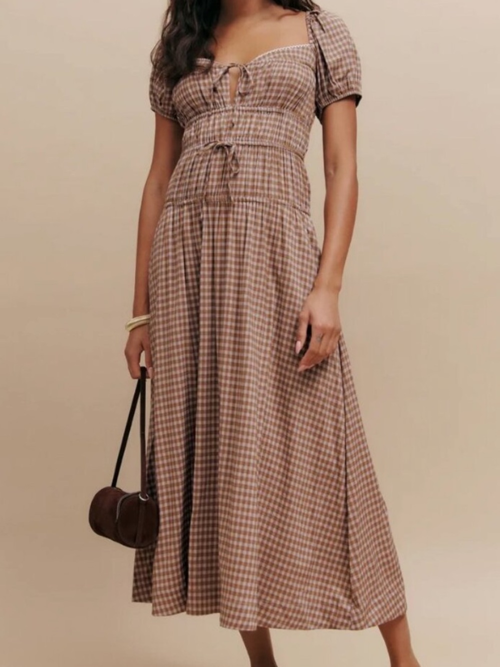 NWT REFORMATION Rhett Gingham Puff Dress - Picture 4 of 10